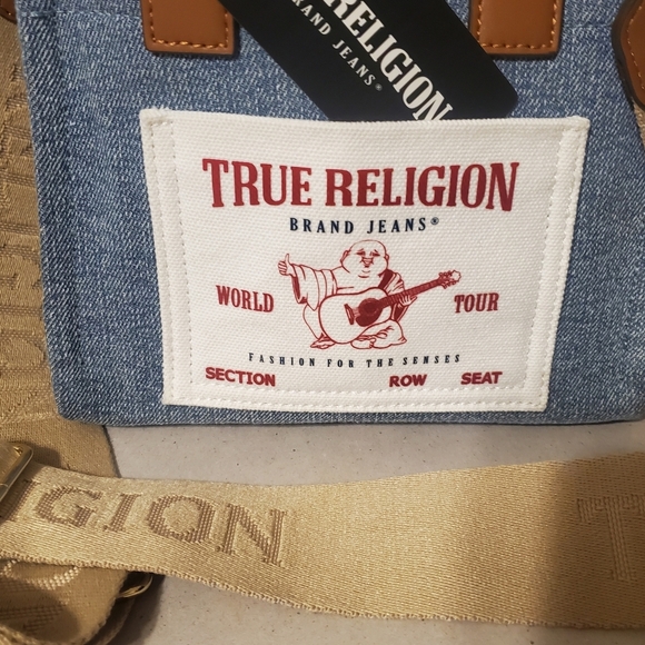 TRUE RELIGION BLUE DENIM MINI TOTE. WITH WIDE STRAPES CROSSBODY. - Picture 2 of 8